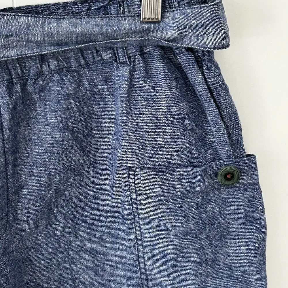 Anthropologie Hei Hei Shorts Size Medium Linen Cotton Blue Belted Pockets